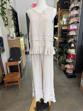 Sleeveless Cream and Stripe Tank and Ruffle Pants